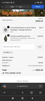 ZOE10 coupon verification screenshot