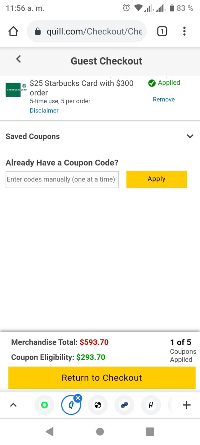 Quill checkout page showing Quill promo code box | Screenshot taken by SimplyCodes community member on Mar 31, 2021