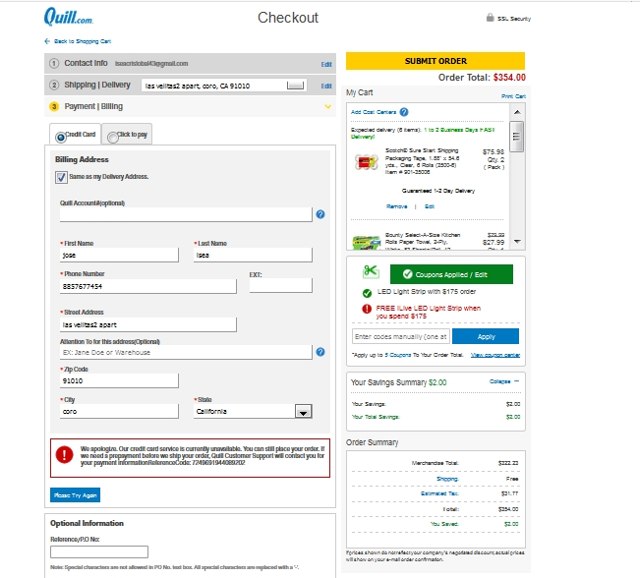 Quill checkout page showing Quill promo code box | Screenshot taken by SimplyCodes community member on Apr 11, 2021