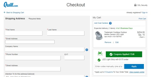 Quill checkout page showing Quill promo code box | Screenshot taken by SimplyCodes community member on Apr 10, 2021