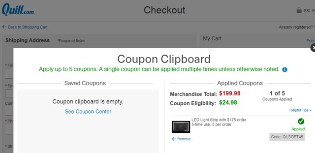 Quill checkout page showing Quill promo code box | Screenshot taken by SimplyCodes community member on Apr 11, 2021
