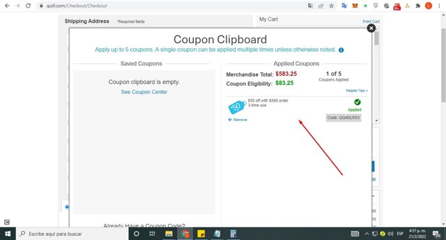 Quill checkout page showing Quill promo code box | Screenshot taken by SimplyCodes community member on Feb 21, 2022