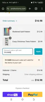 5%YARD coupon verification screenshot