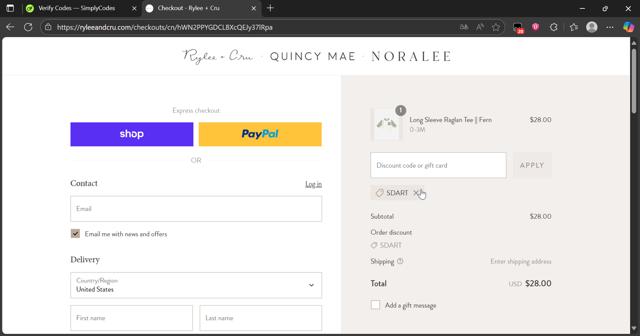 Quincy Mae checkout page showing Quincy Mae discount code box | Screenshot taken by SimplyCodes community member on Aug 30, 2025
