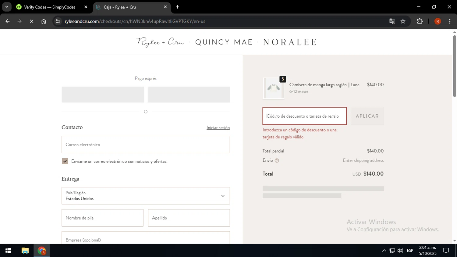 Quincy Mae discount code screenshot showing code KALLEE applied at Quincy Mae checkout page. Uploaded by SimplyCodes community member MagnificentExpert2705 on Oct 5, 2025