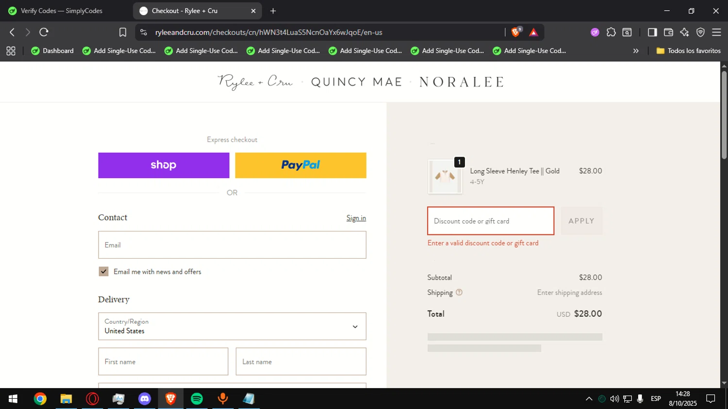 Quincy Mae discount code screenshot showing code JACLYN applied at Quincy Mae checkout page. Uploaded by SimplyCodes community member Alegre on Oct 8, 2025