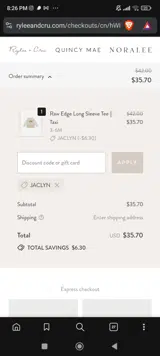 JACLYN coupon verification screenshot