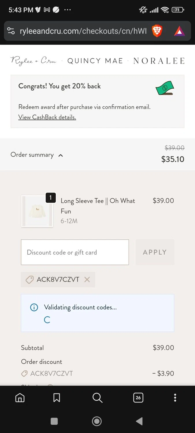 Quincy Mae discount code screenshot showing code ACK8V7CZVT applied at Quincy Mae checkout page. Uploaded by SimplyCodes community member josegarcia6 on Nov 8, 2025