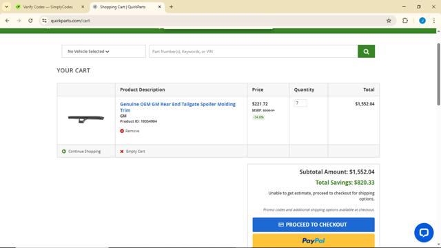 QuirkParts checkout page showing QuirkParts promo code box | Screenshot taken by SimplyCodes community member on Jun 26, 2025