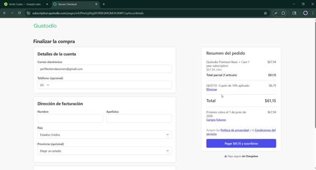 Qustodio checkout page showing Qustodio discount code box | Screenshot taken by SimplyCodes community member on Jun 1, 2025