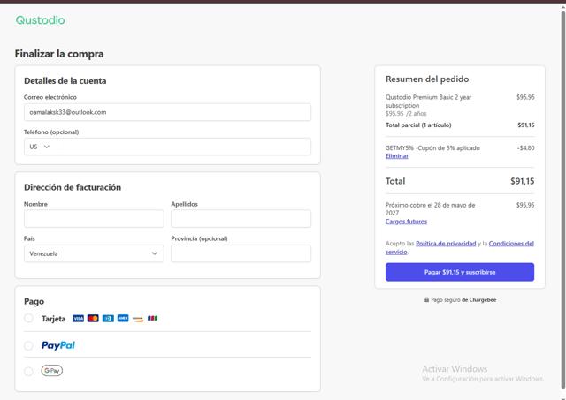 Qustodio checkout page showing Qustodio discount code box | Screenshot taken by SimplyCodes community member on May 28, 2025
