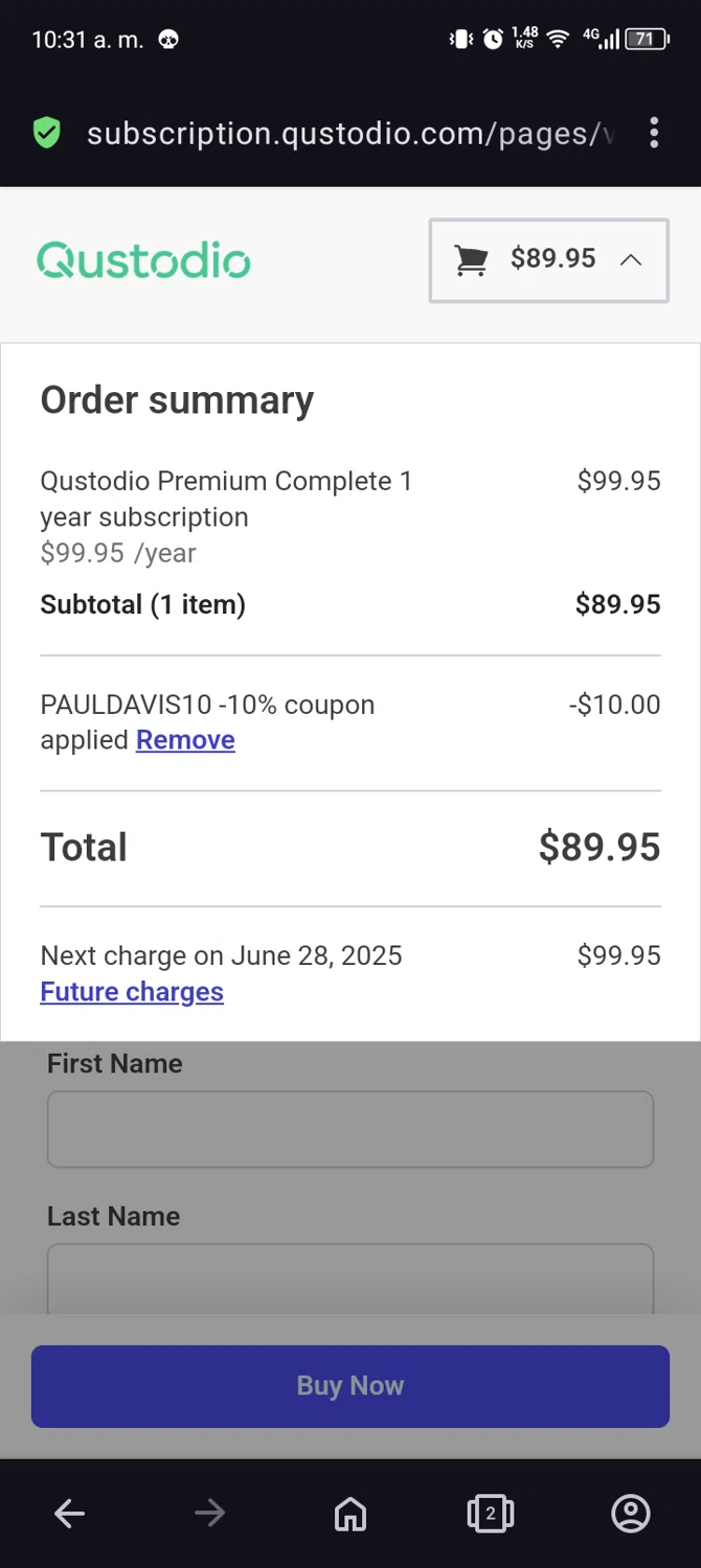 where to use Qustodio promo code box