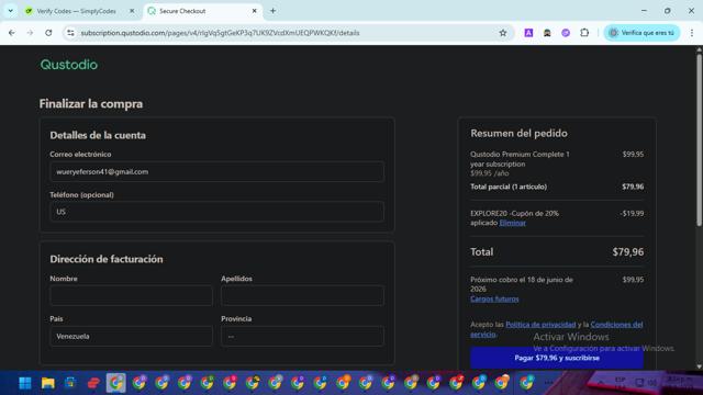 Qustodio checkout page showing Qustodio discount code box | Screenshot taken by SimplyCodes community member on Jun 19, 2025