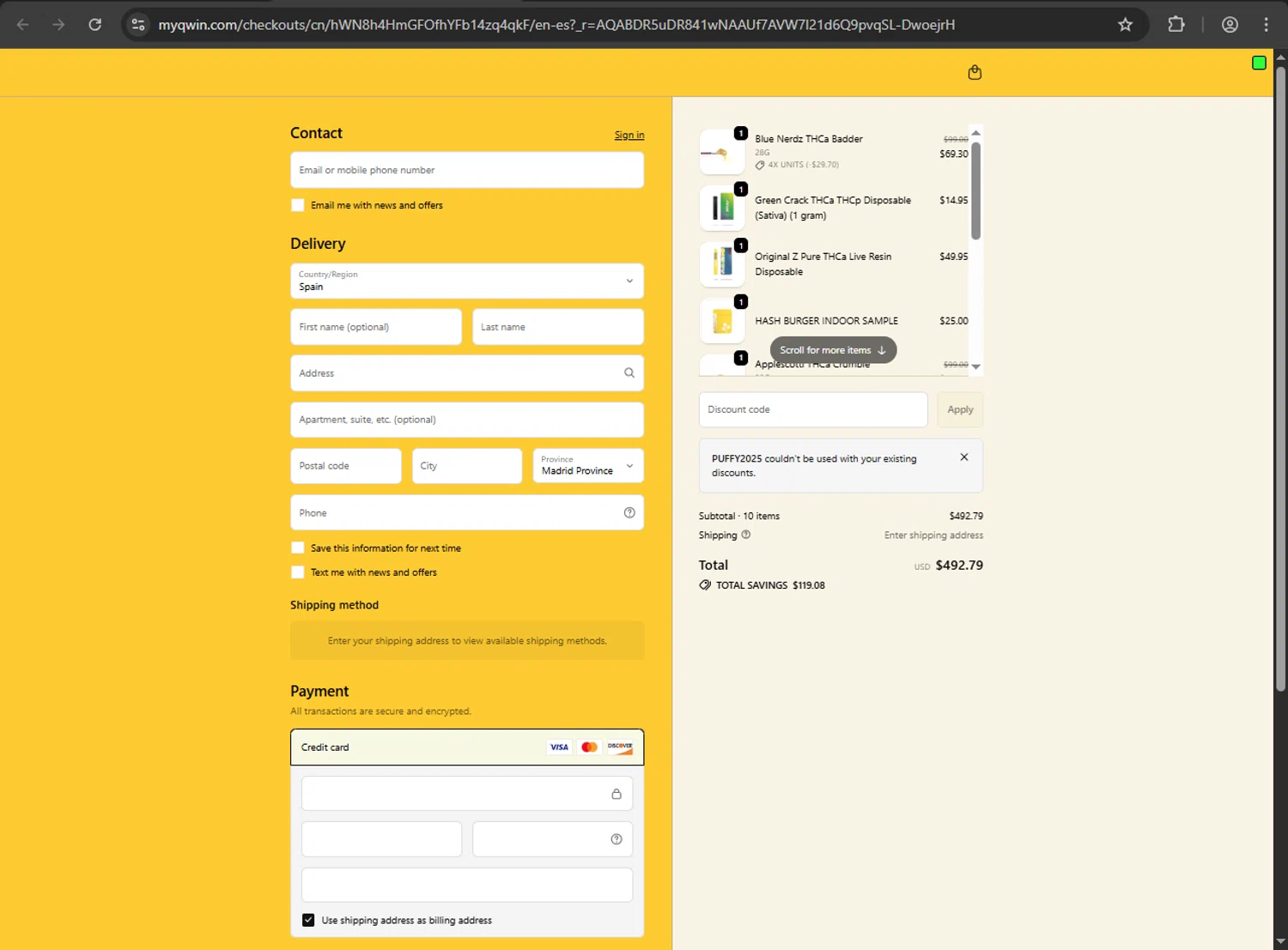 QWIN checkout page showing QWIN discount code box | Screenshot taken by SimplyCodes community member on Feb 12, 2026