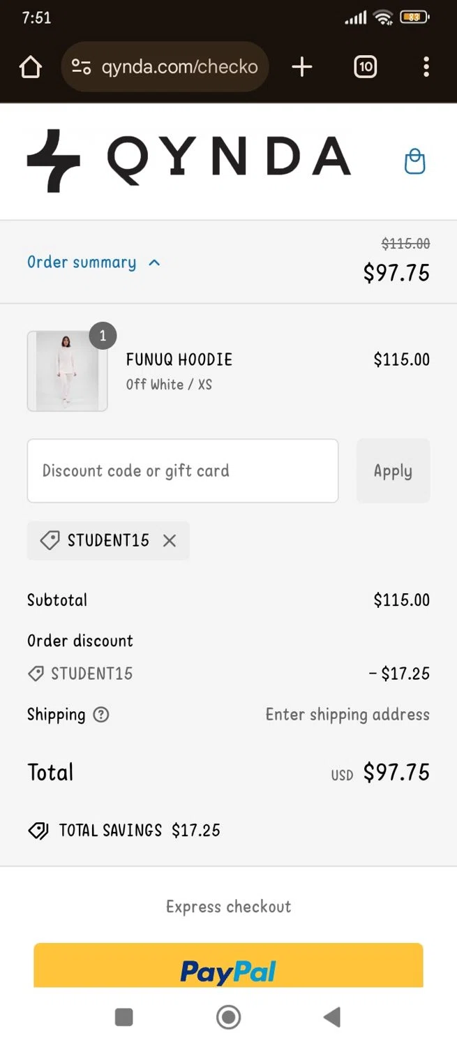 Qynda discount code screenshot showing code STUDENT15 applied at Qynda checkout page. Uploaded by SimplyCodes community member Kimberly on Jan 2, 2025
