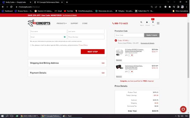 R1 Concepts checkout page showing R1 Concepts promo code box | Screenshot taken by SimplyCodes community member on Oct 14, 2022