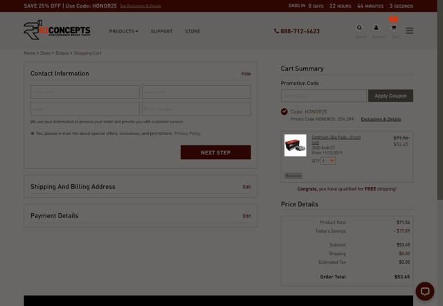 R1 Concepts checkout page showing R1 Concepts promo code box | Screenshot taken by SimplyCodes community member on Nov 11, 2022