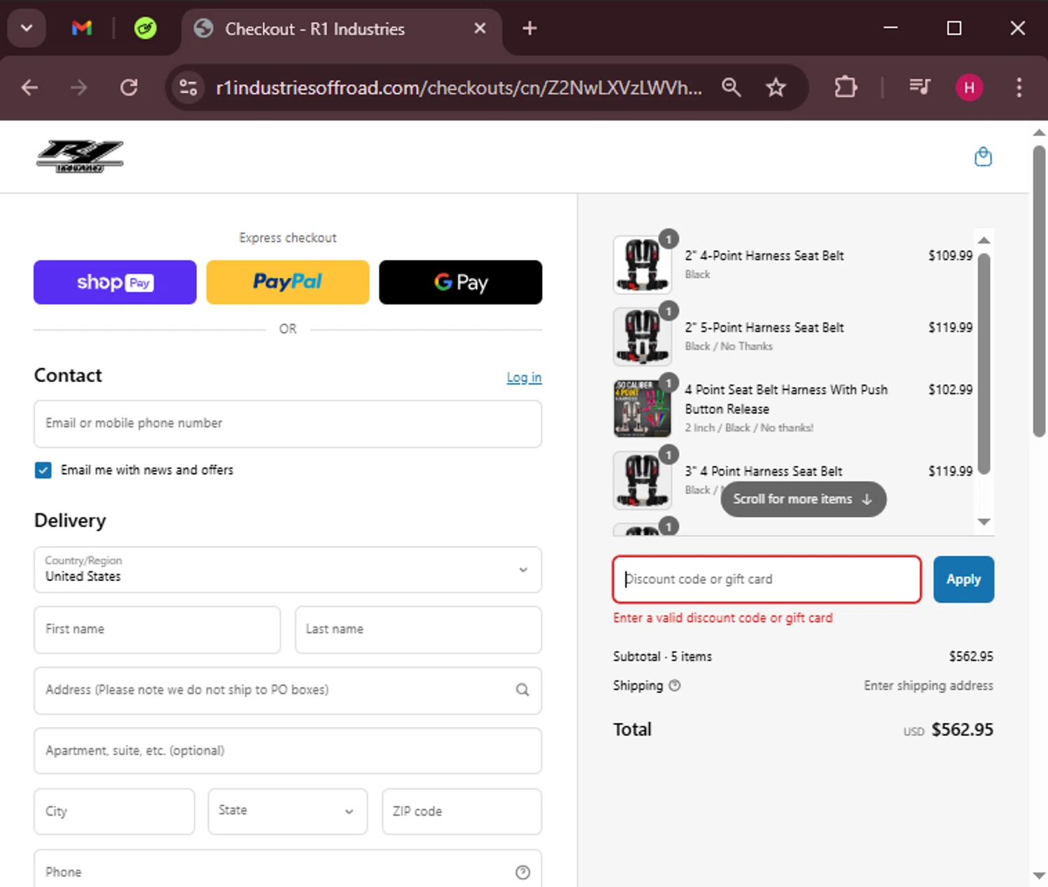 R1 Industries discount code screenshot showing code MD10 applied at R1 Industries checkout page. Uploaded by SimplyCodes community member RewardWarden8289 on Mar 21, 2025