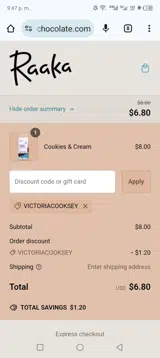 VICTORIACOOKSEY coupon verification screenshot