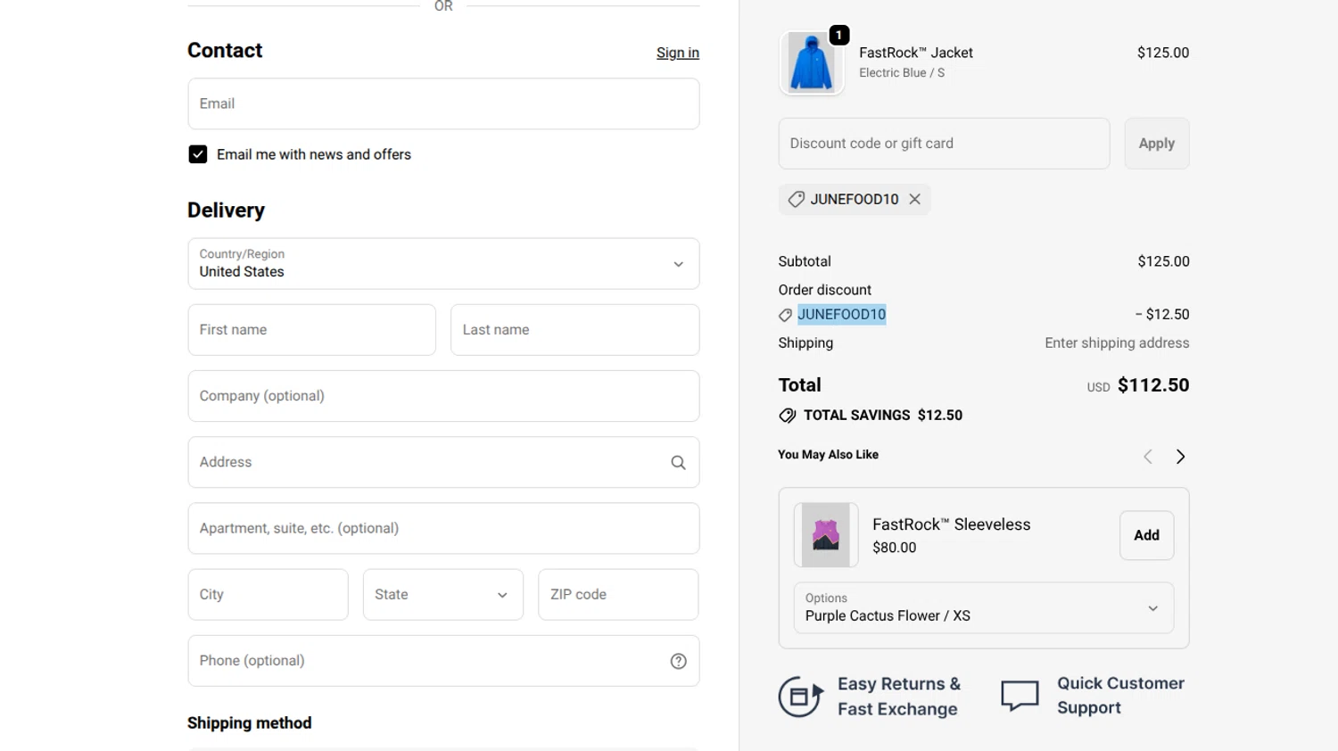 Rabbit promo code screenshot showing code JUNEFOOD10 applied at Rabbit checkout page. Uploaded by SimplyCodes community member CARAJITA on Jun 9, 2026