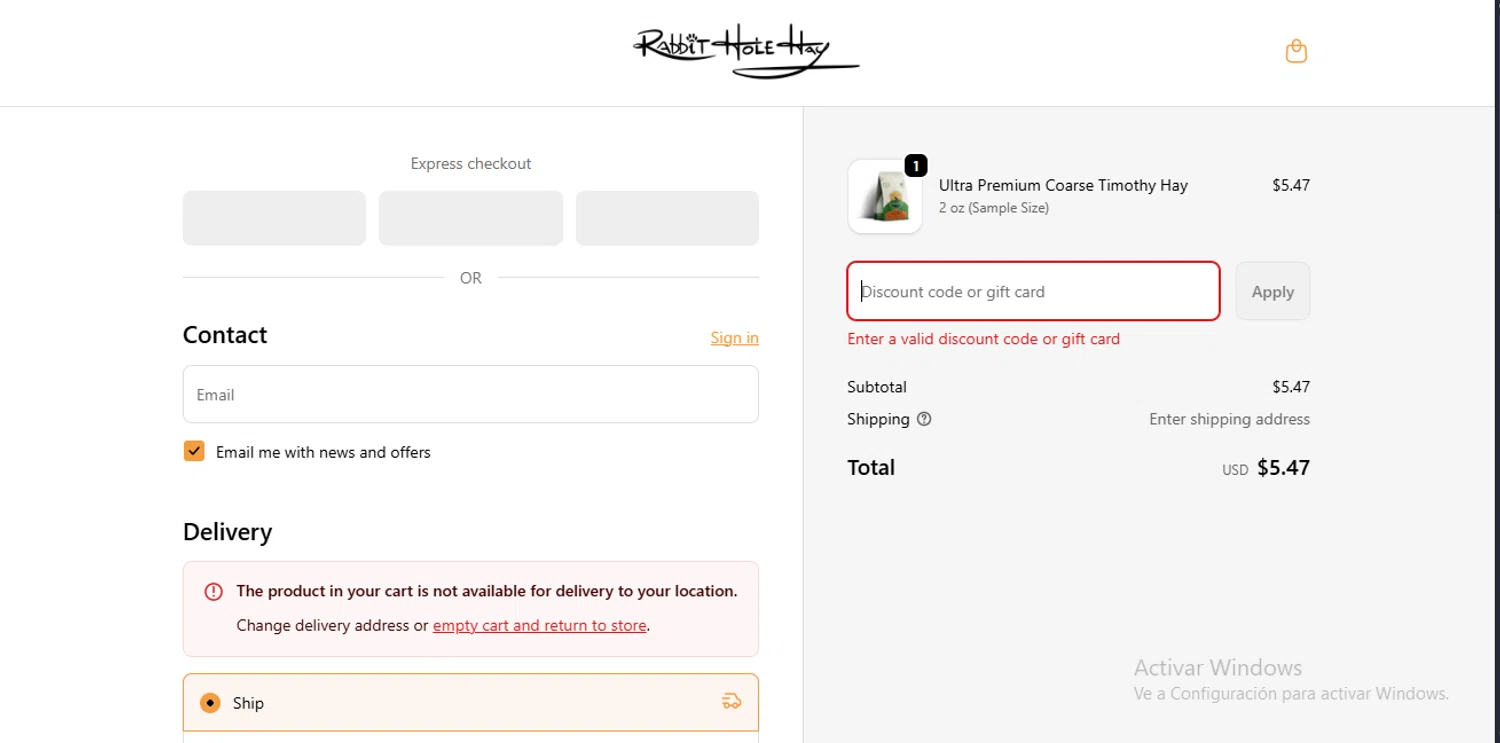 Rabbit Hole Hay promo code screenshot showing code BFCM30 applied at Rabbit Hole Hay checkout page. Uploaded by SimplyCodes community member RewardLynx9164 on Dec 4, 2025