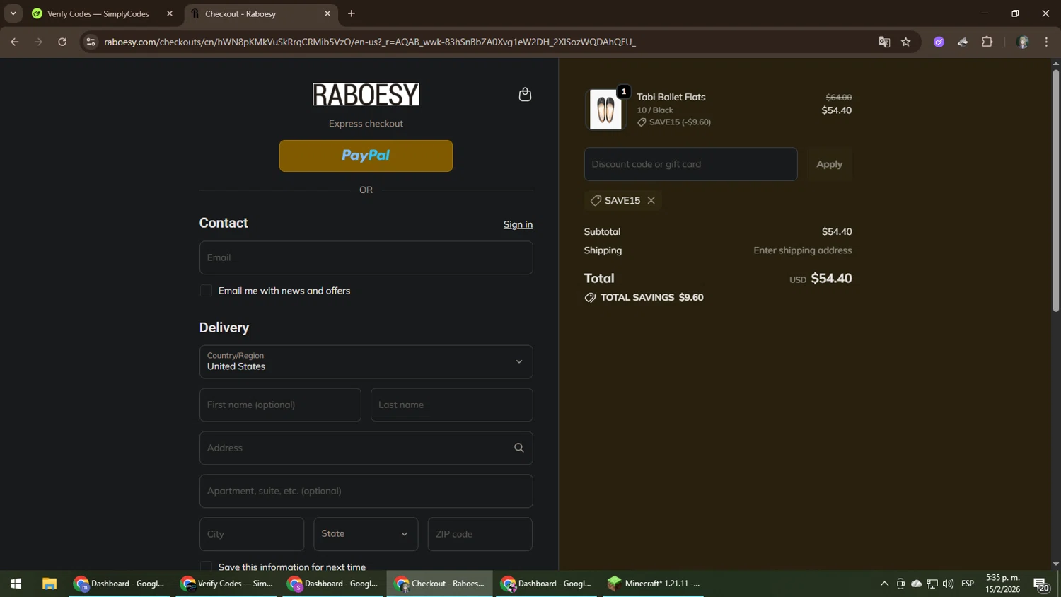 Raboesy checkout page showing Raboesy discount code box | Screenshot taken by SimplyCodes community member on Feb 15, 2026