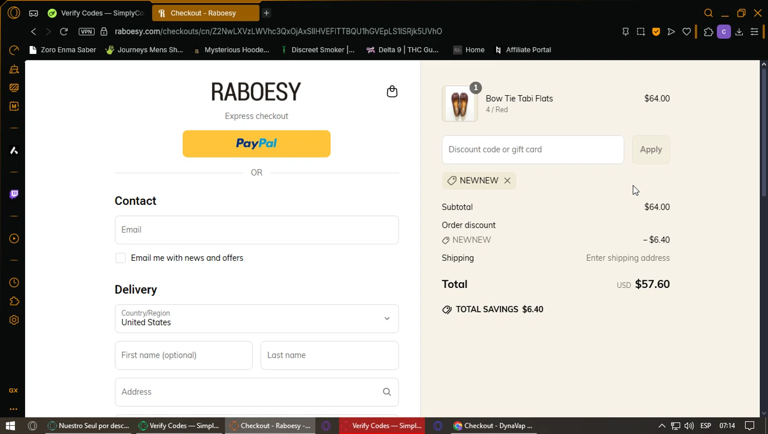 Raboesy discount code screenshot showing code NEWNEW applied at Raboesy checkout page. Uploaded by SimplyCodes community member ExtraordinaryPhoenix3689 on Jun 24, 2025