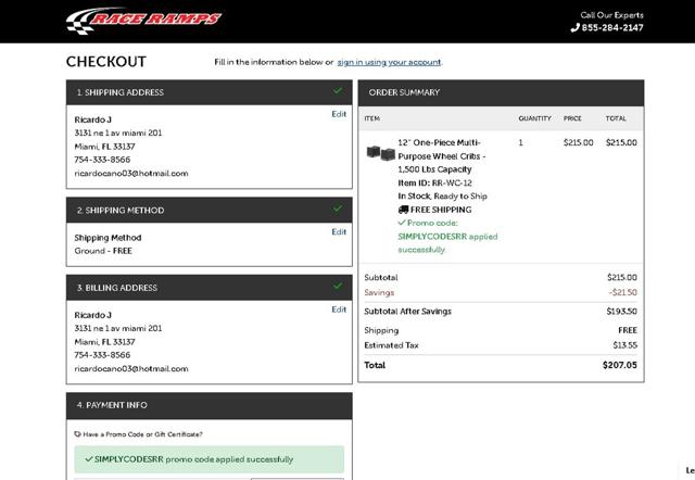 Race Ramps checkout page showing Race Ramps promo code box | Screenshot taken by SimplyCodes community member on Aug 25, 2024