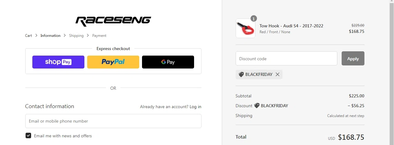 where to use Raceseng promo code box