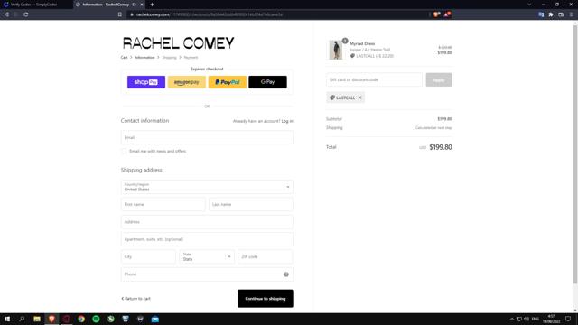 Rachel Comey checkout page showing Rachel Comey discount code box | Screenshot taken by SimplyCodes community member on Aug 19, 2022