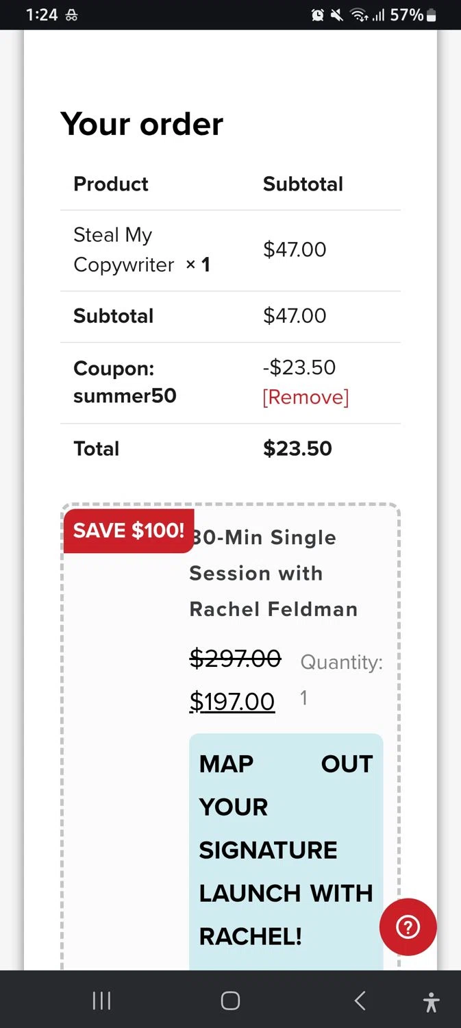 Rachel Feldman  promo code screenshot showing code summer50 applied at Rachel Feldman  checkout page. Uploaded by SimplyCodes community member Danirox on May 21, 2026