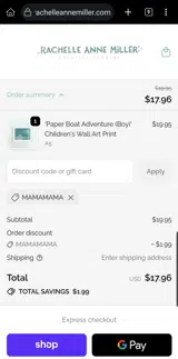 MAMAMAMA coupon verification screenshot