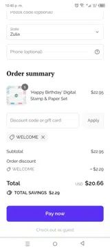 WELCOME coupon verification screenshot