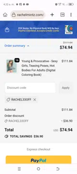 RACHEL33OFF coupon verification screenshot
