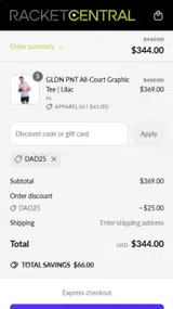 DAD25 coupon verification screenshot