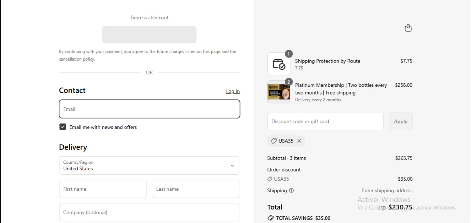 RackHouse Whiskey Club promo code screenshot showing code USA35 applied at RackHouse Whiskey Club checkout page. Uploaded by SimplyCodes community member RewardLynx9164 on Aug 4, 2025