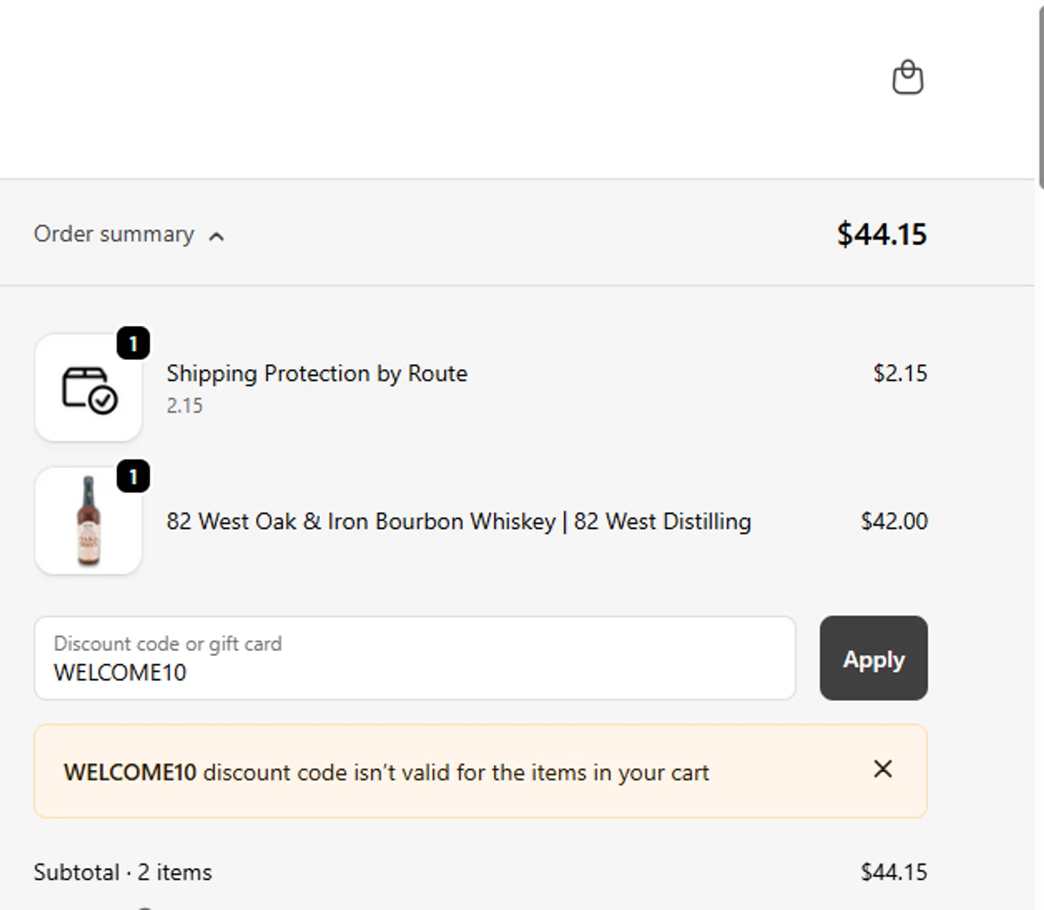 RackHouse Whiskey Club promo code screenshot showing code WELCOME10 applied at RackHouse Whiskey Club checkout page. Uploaded by SimplyCodes community member gerardlaya on Oct 6, 2025