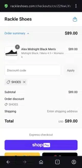 Shoes coupon verification screenshot