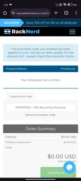 15OFFDEDI coupon verification screenshot