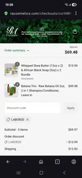 RA Cosmetics coupon verification screenshot