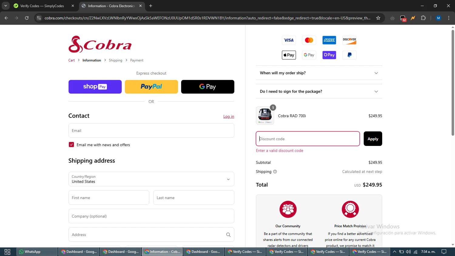 RadarBusters.com coupon code screenshot showing code radarroy-2017 applied at RadarBusters.com checkout page. Uploaded by SimplyCodes community member EpicVoyager2820 on Mar 10, 2025