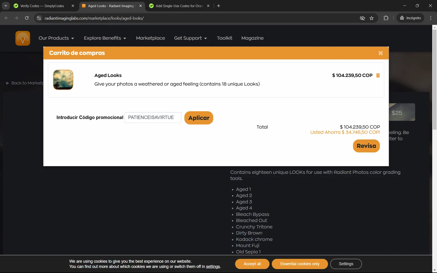 Radiant Imaging Labs checkout page showing Radiant Imaging Labs promo code box | Screenshot taken by SimplyCodes community member on Nov 3, 2024