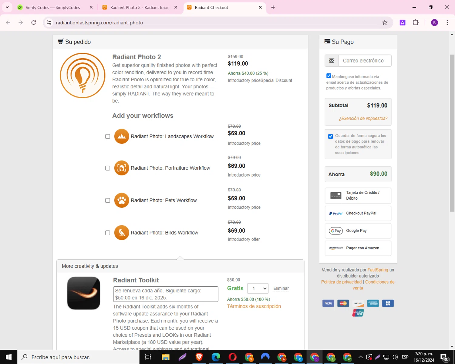 Radiant Imaging Labs checkout page showing Radiant Imaging Labs promo code box | Screenshot taken by SimplyCodes community member on Dec 16, 2024