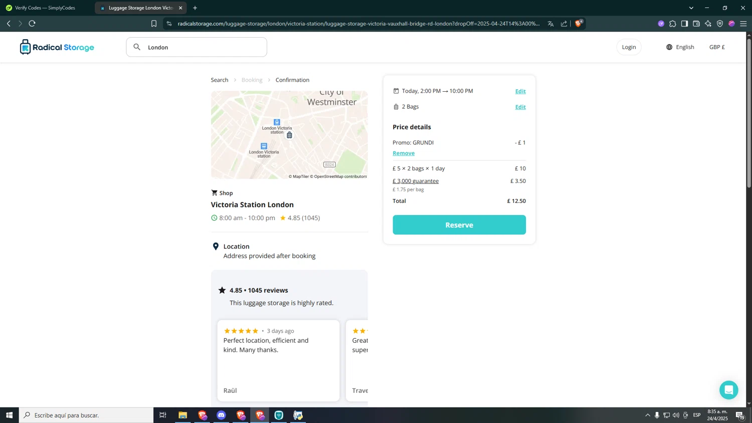 Radical Storage checkout page showing Radical Storage promo code box | Screenshot taken by SimplyCodes community member on Apr 24, 2025