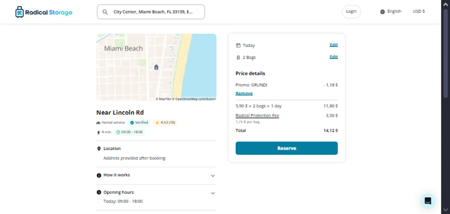 Radical Storage promo code screenshot showing code GRUNDI applied at Radical Storage checkout page. Uploaded by SimplyCodes community member TraxoGamer on Dec 8, 2025