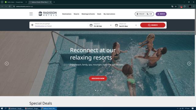 Radisson Hotels checkout page showing Radisson Hotels discount code box | Screenshot taken by SimplyCodes community member on Feb 28, 2025