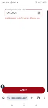 Radisson Hotels coupon verification screenshot