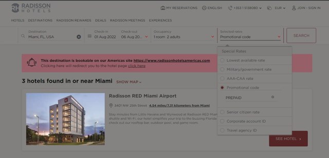Radisson Red checkout page showing Radisson Red promo code box | Screenshot taken by SimplyCodes community member on Jul 16, 2022