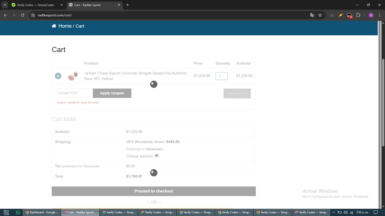 Radtke Sports promo code screenshot showing code LOYALTY15 applied at Radtke Sports checkout page. Uploaded by SimplyCodes community member CouponScout5403 on May 27, 2025