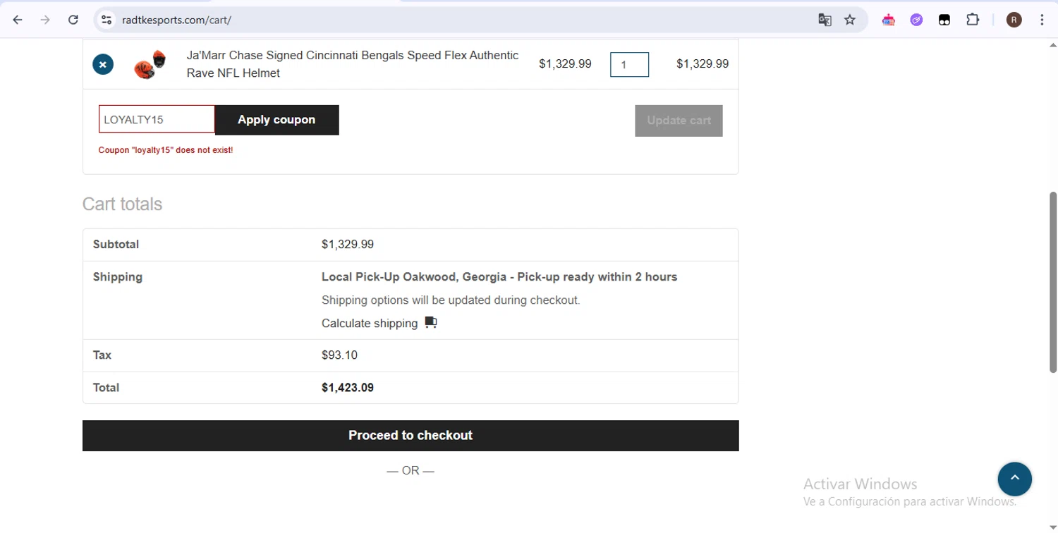 Radtke Sports promo code screenshot showing code LOYALTY15 applied at Radtke Sports checkout page. Uploaded by SimplyCodes community member zurdita on May 27, 2025